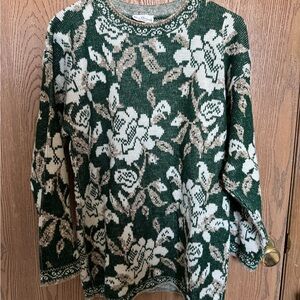 Vintage Nan Dorsey Green Metallic Floral Sweater Cottagecore Small